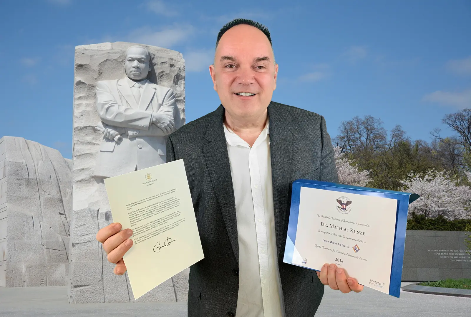 Prof. Dr. Mathias Kunze was awarded the MLK Drum Major for Service Award in 2016 for mentoring programs and improving access to higher education. Prof. Dr. Mathias Kunze was awarded the MLK Drum Major for Service Award in 2016.